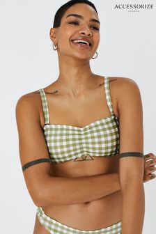 Accessorize Green Gingham Bandeau Bikini Top