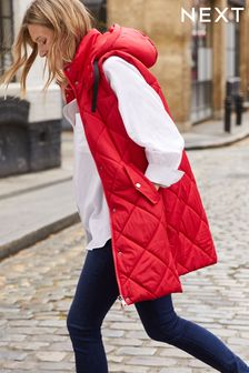 Red Mid Length Hooded Quilted Gilet (A87567) | £68