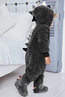 Grey Dino Spike Soft Touch Fleece All-In-One (9mths-12yrs) (A87711) | £20 - £28