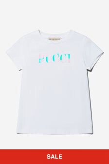 Emilio Pucci Girls Cotton Logo Print T-Shirt in White