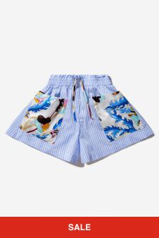 Emilio Pucci Girls Cotton Striped Patterned Pocket Shorts in Blue