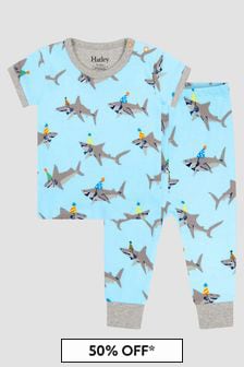 Hatley Kids & Baby Baby Boys Blue Shark Party Organic Cotton Pyjamas