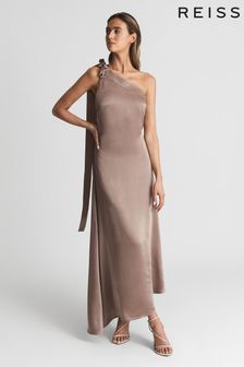 Reiss Mink Delphine One Shoulder Asymmetric Maxi Dress (A88324) | £298