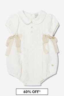 Paz Rodriguez Baby Unisex Cotton And Linen Romper in Cream