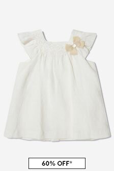 Paz Rodriguez Baby Girls Cotton And Linen Dress in Cream