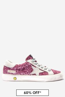 Golden Goose Kids Girls Glitter Lace-Up May Trainers in Pink