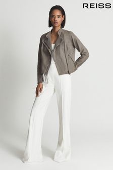 Grey Leather Biker Jackets 