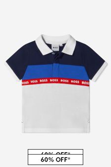 Boss Kidswear Baby Boys Cotton Pique Branded Polo Shirt in White