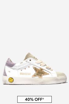 Golden Goose Kids Unisex Leather And Suede Super-Star Trainers in White