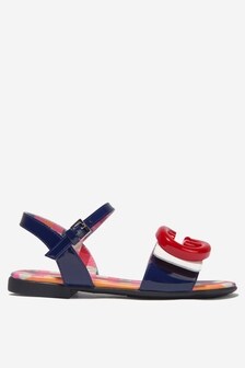 GUCCI Kids Girls Leather GG Sandals in Navy