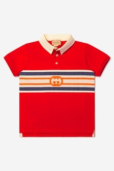 GUCCI Kids Boys Cotton Jersey Logo Polo Shirt in Red