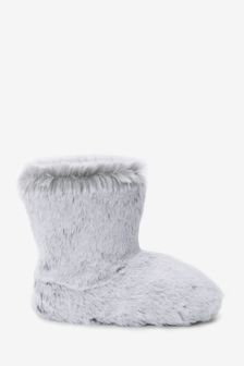 Grey Recycled Faux Fur Slipper Boots (A89611) | £14 - £17