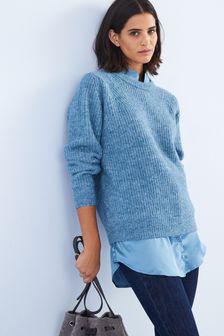 Teal Blue Long Sleeve Shirt Layer Ribbed Jumper (A89684) | £38