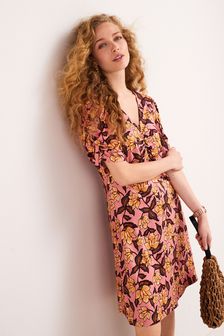 Pink Floral Short Sleeve Summer Tea Dress (A89735) | £25