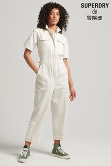 Superdry White Vintage Short Sleeve Twill Jumpsuit