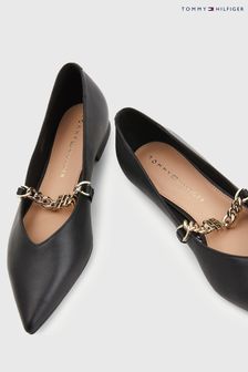 Tommy Hilfiger Black Chain Pointed Ballerina Flats