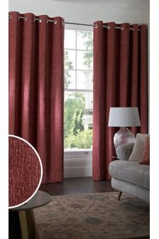 Masala Red Heavyweight Chenille Eyelet Lined Curtains (A90230) | £60 - £155
