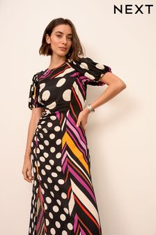 Spot/Stripe Mix Split Detail Midi Dress (A90486) | £46