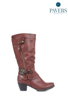 Pavers Red Low Heeled Slouch Boots