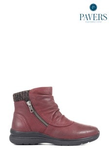 Pavers Red Wide Fit Leather Ankle Boots