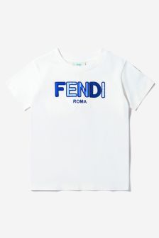 Fendi Kids Girls Cotton Logo T-Shirt in White