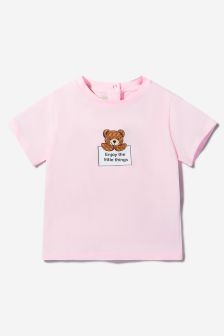 Fendi Kids Baby Unisex Cotton Teddy Bear T-Shirt in Pink
