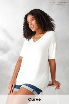 Live Unlimited White Curve Jersey V-Neck T-Shirt