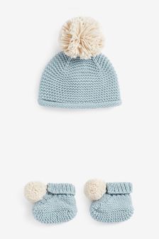 Blue Knitted Baby Hat And Booties (0-12mths) (A90970) | £12