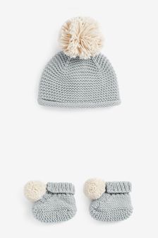 Grey Knitted Baby Hat And Booties (0mths-2yrs) (A90975) | £12