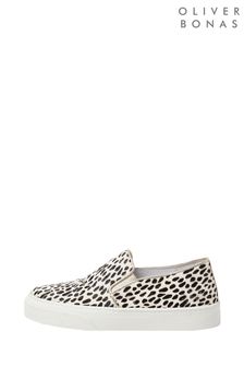 Oliver Bonas Brown Spotty Animal Slip On Leather Trainers