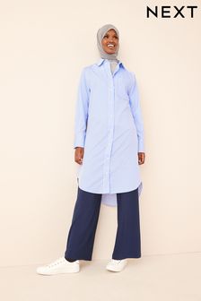 Blue Stripe Maxi Length Long Sleeve Shirt Dress (A91926) | £48