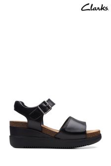 Clarks Black Leather Lizby Strap Sandals