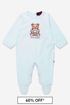 Aigner Baby Boys Cotton Bear Logo Print Babygrow in Blue