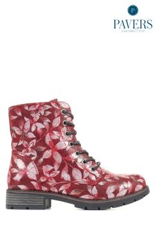 Pavers Ladies Red Lace-Up Ankle Boots