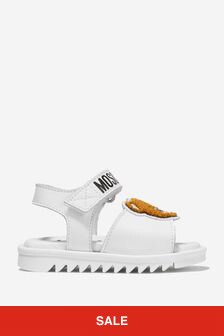 Moschino Kids Girls Leather Teddy Bear Sandals in White