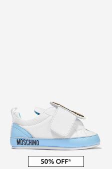 Moschino Kids Baby Unisex Leather Teddy Bear Trainers in White