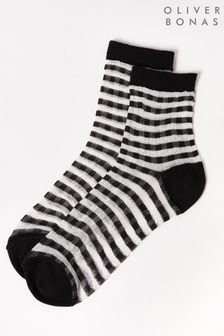 Oliver Bonas Black Monochrome Gingham Sheer Ankle Socks