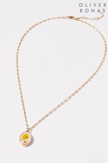 Oliver Bonas Natural Jude Trapped Flowers Oval Pendant Necklace