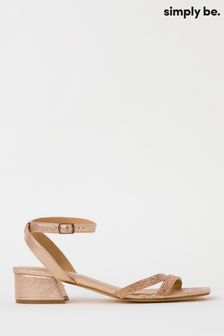 Simply Be Rose Gold Occasion Extra Wide Low Bloc Heel Sandals