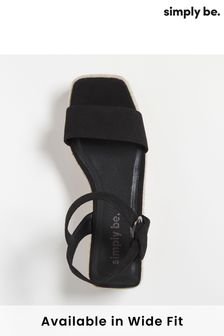 Simply Be Black Square Toe Espadrille Flatform Wide Fit Sandals