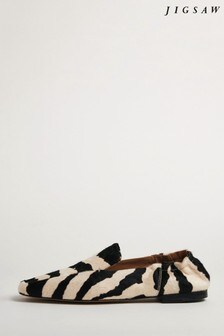 Jigsaw Zebra Print Leather Loafers