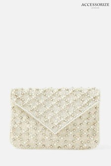 Accessorize Natural Pearl Beaded Clutch Bag