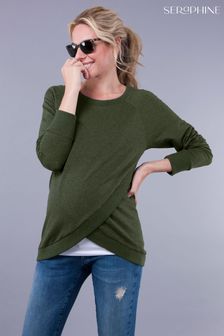 Seraphine Green Cotton Blend Maternity And Nursing Sweatshirt