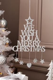 Silver Merry Christmas Hanging Decoration (A94197) | £6