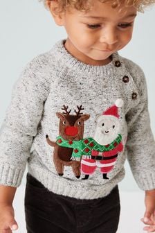 Grey Rudolph and Santa Knitted Christmas Jumper (3mths-7yrs) (A94201) | £16 - £18