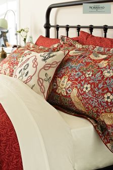 Morris & Co. Crimson Red Strawberry Thief 300 Thread Count Oxford Pillowcase