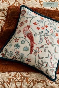 Morris & Co. Saffron Teal Sunflower Embroidered Feather Filled Cushion