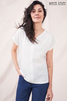 White Stuff Natural Nelly Notch Embroidered T-Shirt