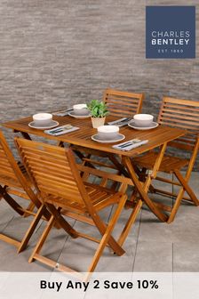 Charles Bentley Natural Outdoor FSC Acacia Rectangle 4 Seater Dining Set (A94392) | £385