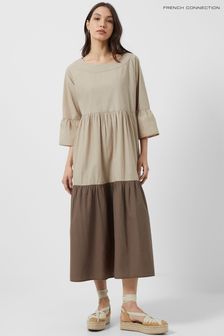 French Connection Brown Cotton Poplin Tiered Maxi Dress (A94809) | £79